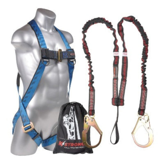 Kapture Essential Full Body Harness - 3 Pt Adj with MB Legs & 6ft SAL Internal Design Twin Leg with 2 Rebar Hooks - 1 Loop & Storage Bag - Combo Kit - All Sizes