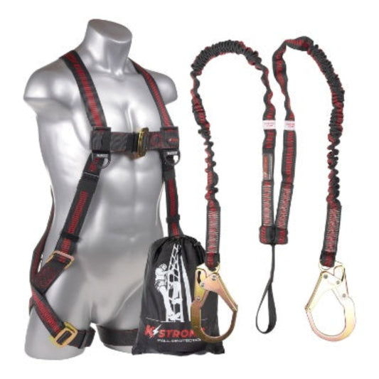 Kapture Elite Full Body Harness - 5 Pt Adj with MB Legs & 6ft SAL Internal Design with 2 Rebar Hooks - 1 Loop & Storage Bag - Combo Kit - All Sizes