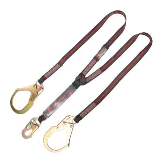 Shock Absorbing Lanyard - Clear Shock Pack - Twin Leg - 1 Snap Hook - 2 Rebar Hooks - 6ft