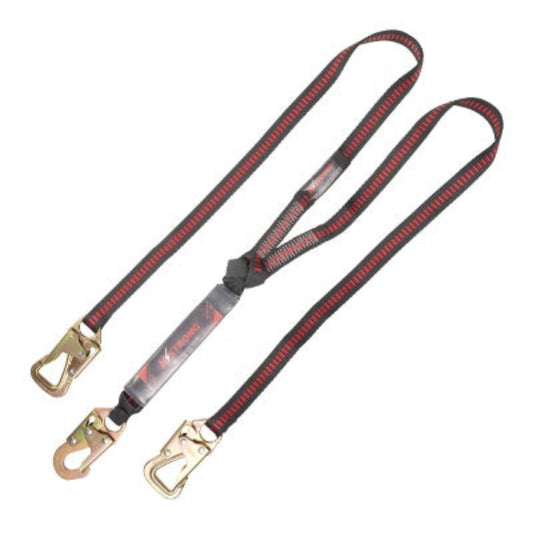 Shock Absorbing Lanyard - Clear Shock Pack - Twin Leg - 1 Snap Hook - 2 Tie Back Hooks - 6ft