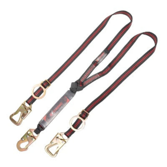Shock Absorbing Lanyard - Clear Shock Pack - Adjustable - Twin Leg - 1 Snap Hook - 2 Tie Back Hooks - 4.5ft - 6ft
