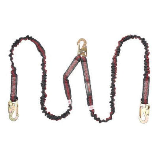 Shock Absorbing Lanyard - Internal Design - Twin Leg - 3 Snap Hooks - 6ft