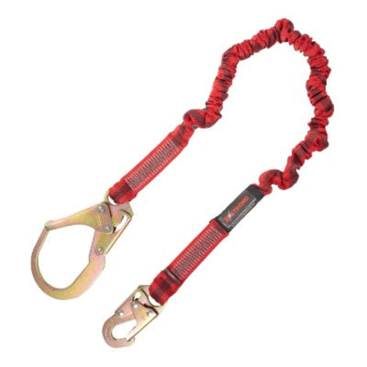 Shock Absorbing Lanyard - Elasticated Design - 1 Snap Hook - 1 Rebar Hook - 4.5ft to 6ft