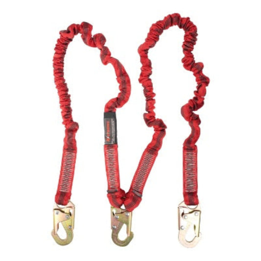 Shock Absorbing Lanyard - Elasticated Design - Twin Leg - 3 Snap Hooks - 4.5ft to 6ft