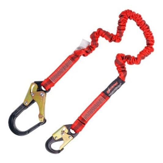 Shock Absorbing Lanyard - Elasticated Design - 1 Aluminum Snap Hook - 1 Aluminum Rebar Hook - 4.5ft - 6ft