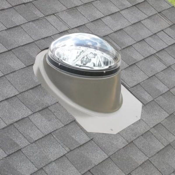 Rigid Sun Tunnel with Acrylic Dome, Pitched Metal Flashing and Solar Night Light