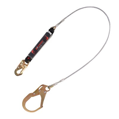 Shock Absorbing Lanyard - Clear Shock Pack - Wire Cable Leading Edge - 1 Snap Hooks - 1 Rebar Hook - 6ft