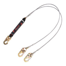 Load image into Gallery viewer, Shock Absorbing Lanyard - Clear Shock Pack - Wire Cable Leading Edge - Twin Leg - 3 Snap Hooks - 6ft
