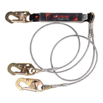 Shock Absorbing Lanyard - Clear Shock Pack - Wire Cable Leading Edge - Twin Leg - 3 Snap Hooks - 6ft