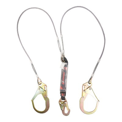 Shock Absorbing Lanyard - Clear Shock Pack - Wire Cable Leading Edge - Twin Leg - 1 Snap Hooks - 2 Rebar Hooks - 6ft