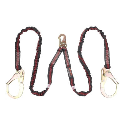 Shock Absorbing Lanyard - Internal Design - Twin Leg - 1 Snap Hook - 2 Rebar Hooks - 6ft