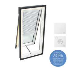 Load image into Gallery viewer, VELUX Manual Venting Deck Mount Skylight - White Solar Powered Room Darkening Blind
