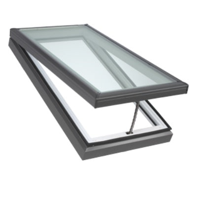 Velux Manual Venting Curb Mount Skylight - Laminated LowE3 Glass - White Solar Powered Room Darkening Blind